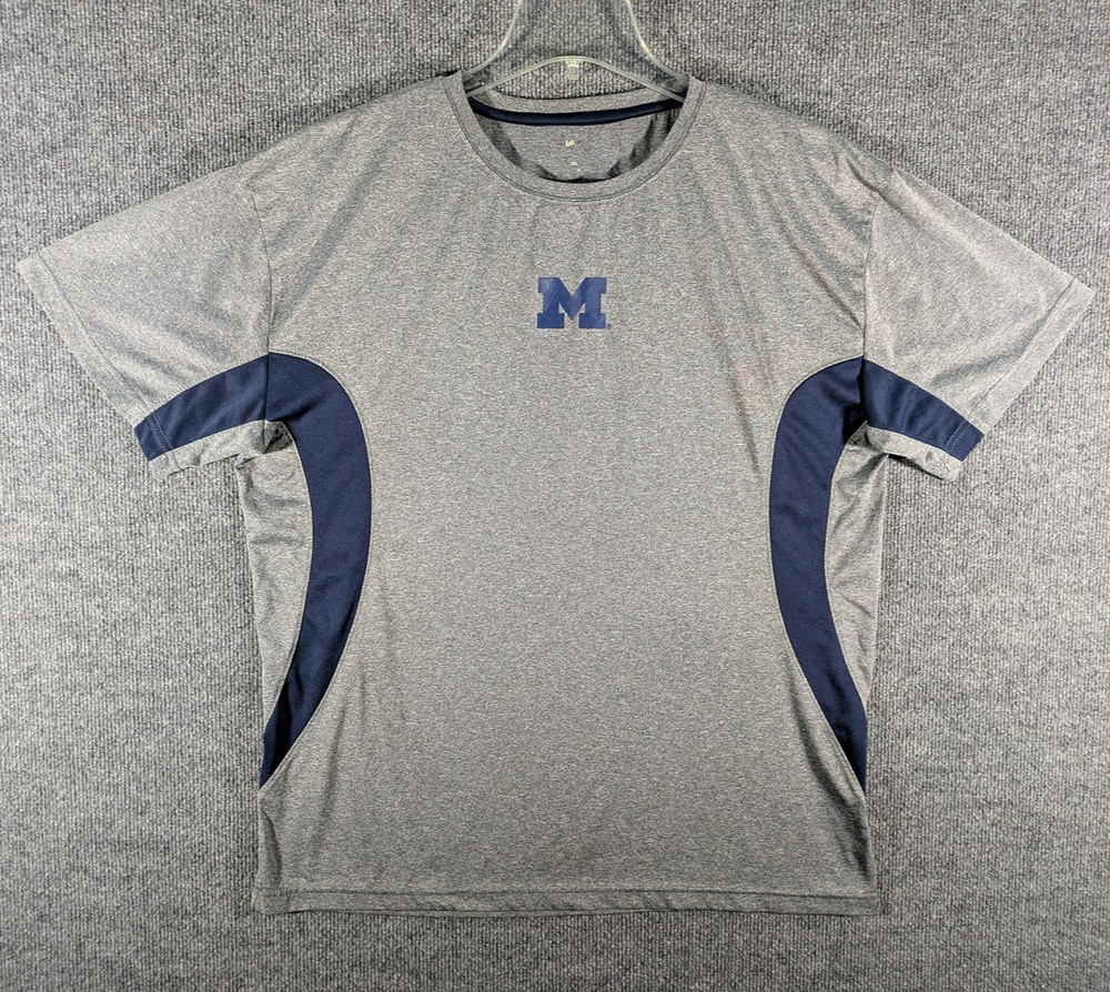University of Michigan UofM Wolverines Gray Performance Athletic T-Shirt Mens XL