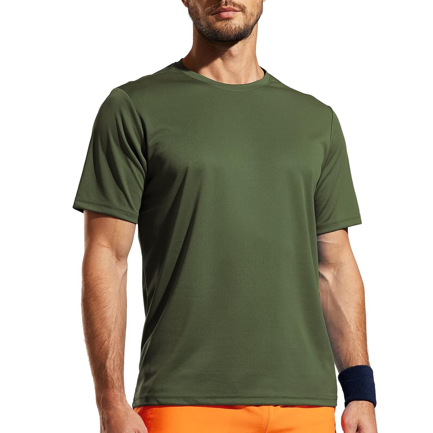 Men's Quick Dry Army Green Crewneck Workout Shirts Moisture Wicking Athletic gallery