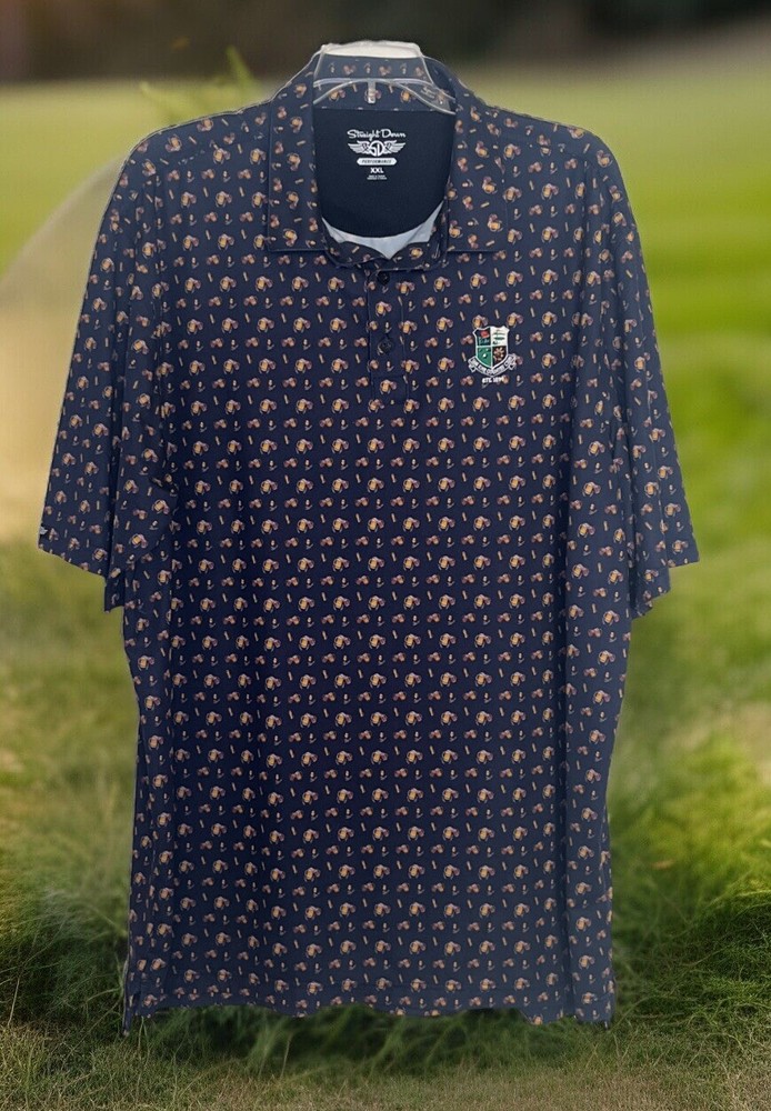 MINT STRAIGHT DOWN 2XL BLUE GEOMETRIC BEERS EMBROIDERED LOGO GOLF POLO SHIRT
