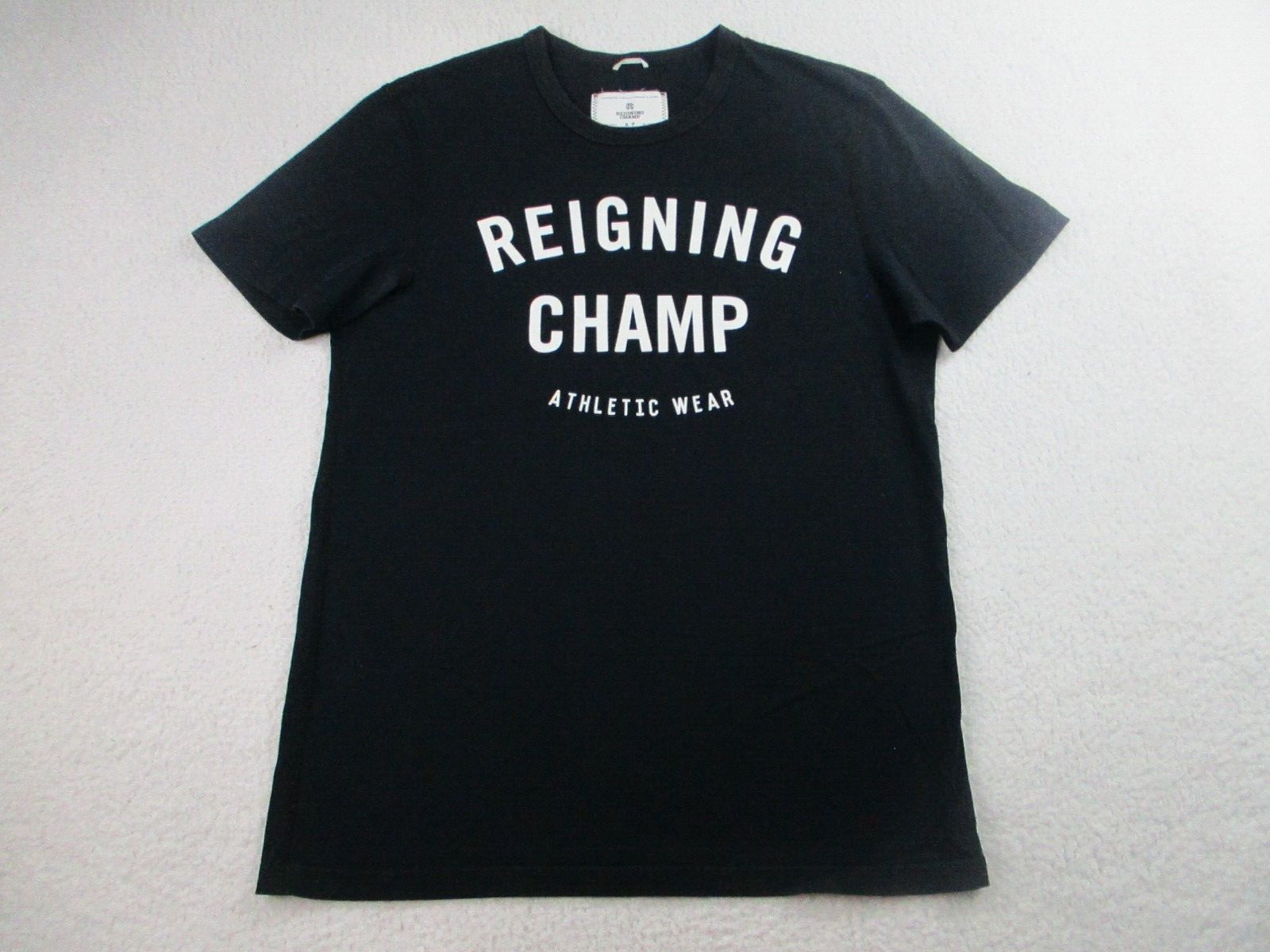 Reigning Champ T Shirt Mens Small Black Short Sleeve Workout Exercise Spellout gallery