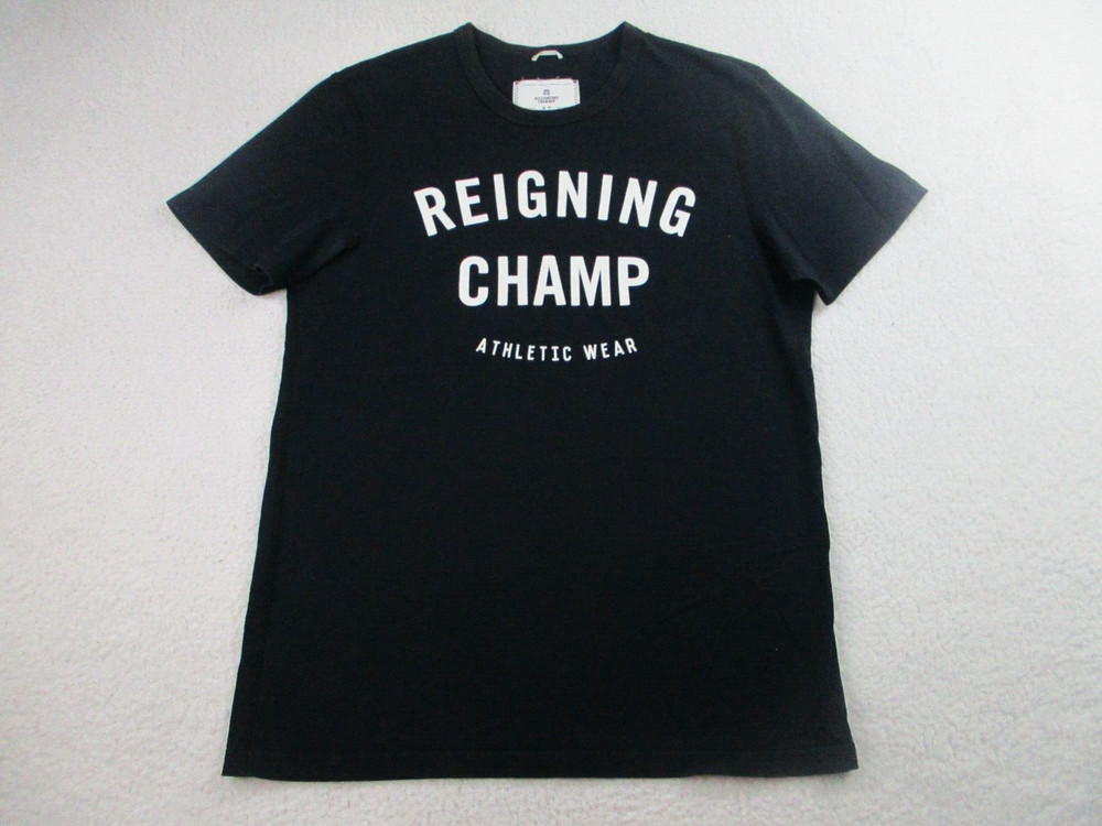 Reigning Champ T Shirt Mens Small Black Short Sleeve Workout Exercise Spellout
