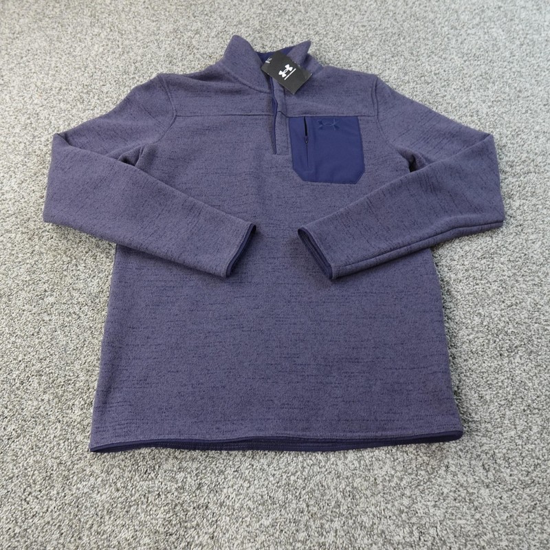 NEW Under Armour Pullover Mens S Blue Henley 1/4 Zip Fleece Sweatshirt Sweater gallery
