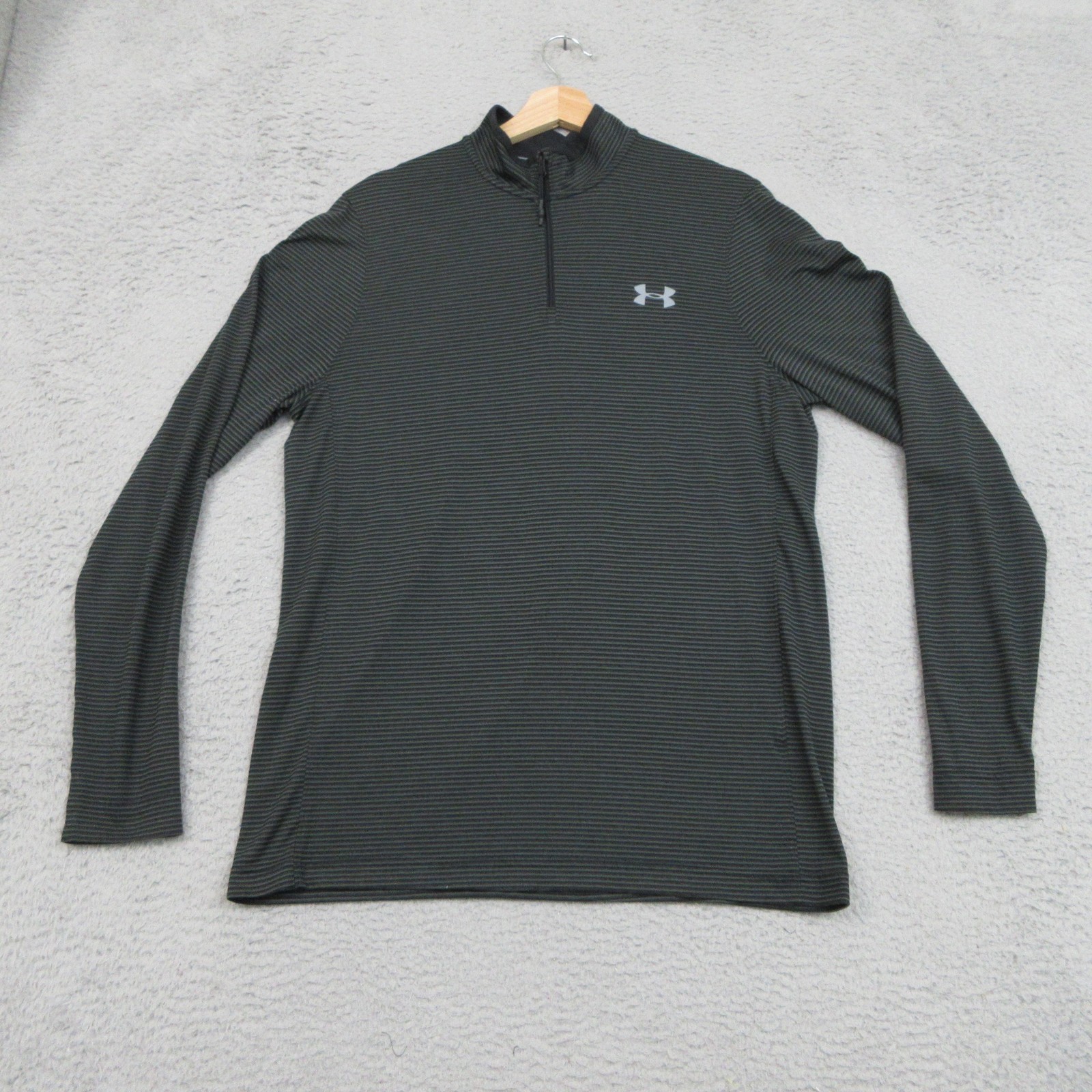 Under Armour Pullover Mens Medium Gray Black ColdGear Quarter Zip Striped Loose gallery