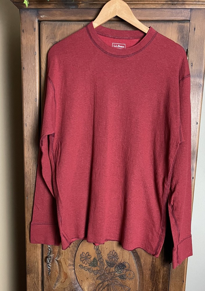 L.L. Bean Double Layer Long Sleeve Cotton Wool Pullover Dark Red Shirt Men’s L