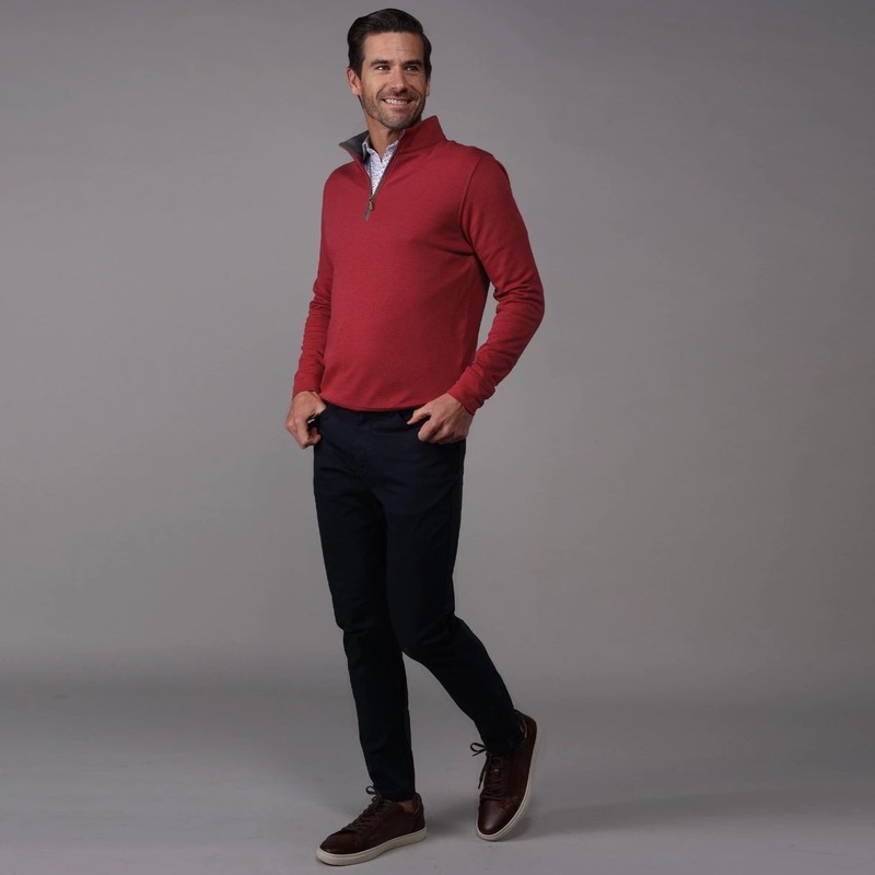 NWT Collars & Co Heather Cloud Cotton Quarter Zip Red with Gray Trim L gallery