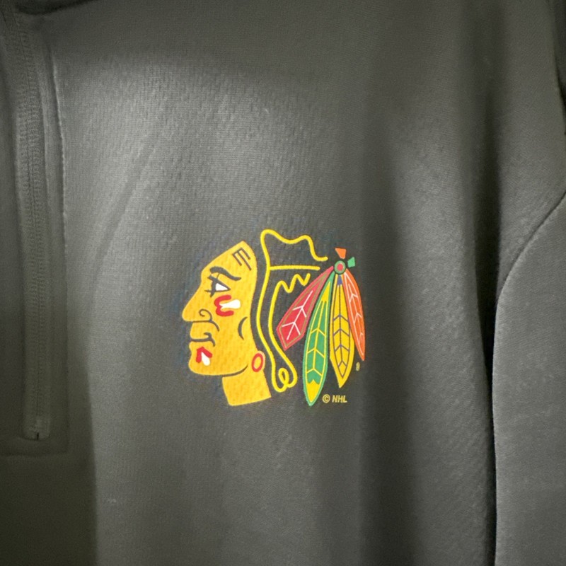 Adidas 1/4 Zip Pullover Large Black Hawks Logo Front Pockets gallery