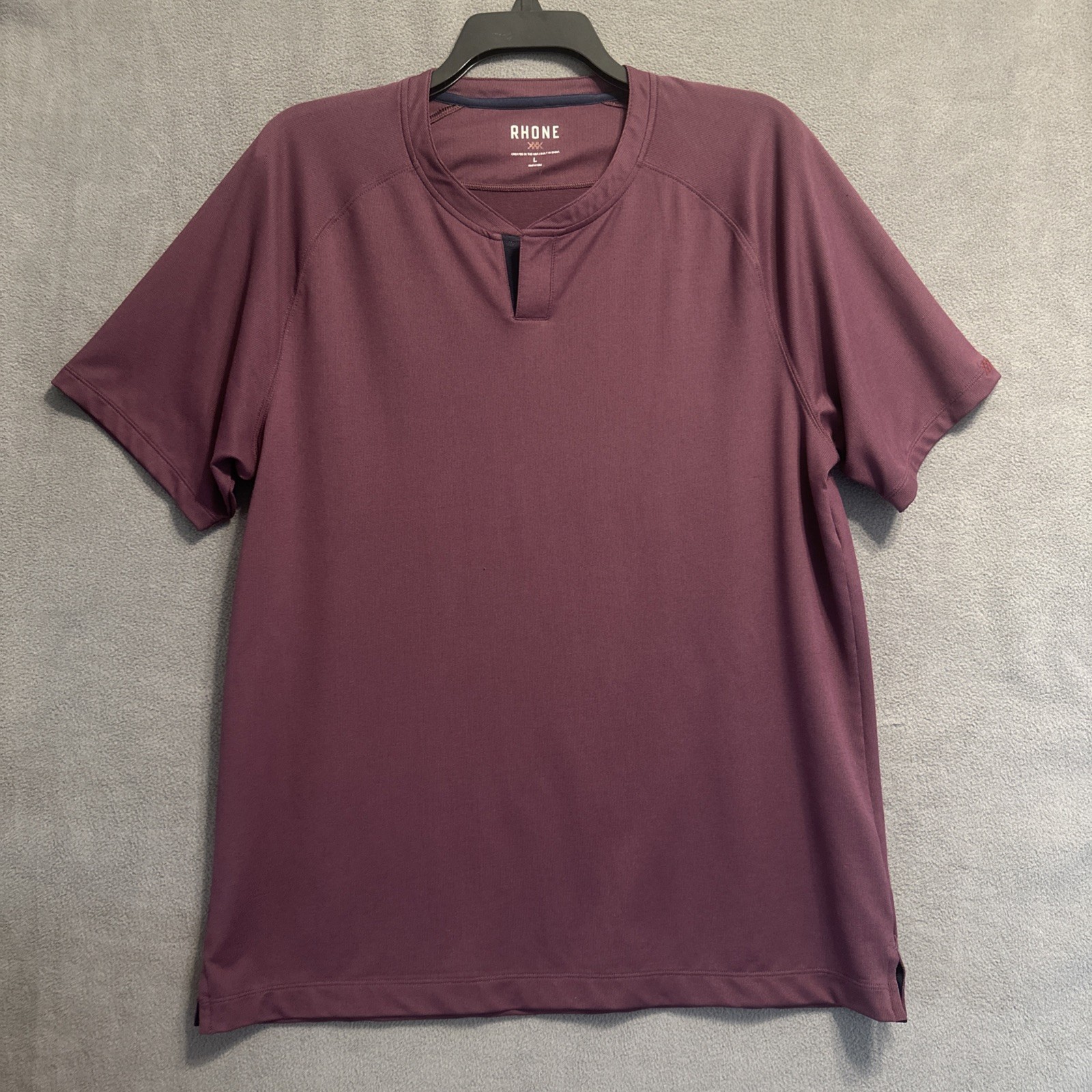 Rhone Delta Pique Notch Neck Shirt Mens Large Purple Performance Tee Run Gym gallery