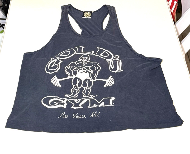 Vintage Golds Gym LARGE NAVY BLUE Bodybuilding Stringer Style Tank Top PRE LOVED gallery