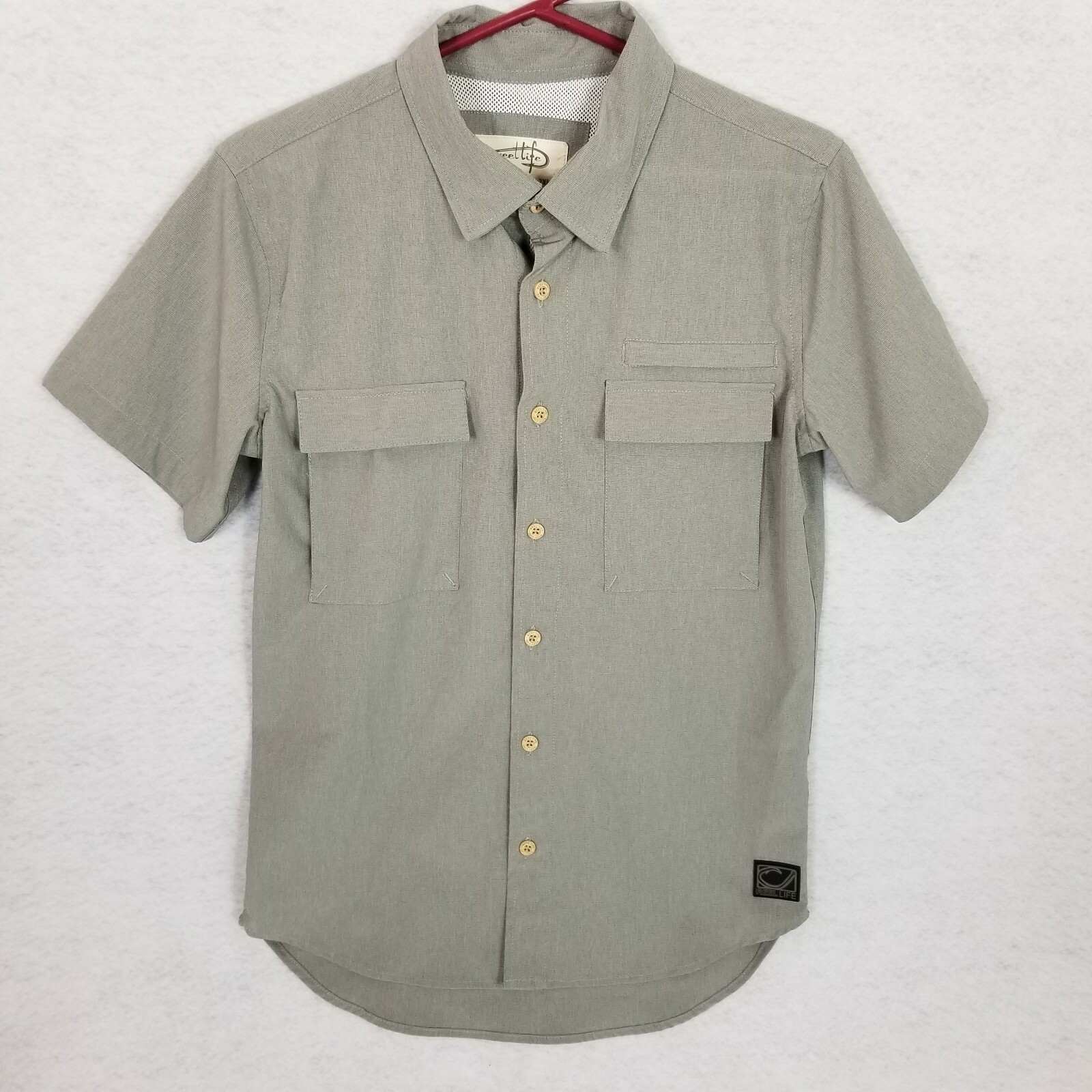 REEL LIFE Men's Activewear Vented Fishing Shirt ~ Rubber Logo ~ Green ~ Small gallery