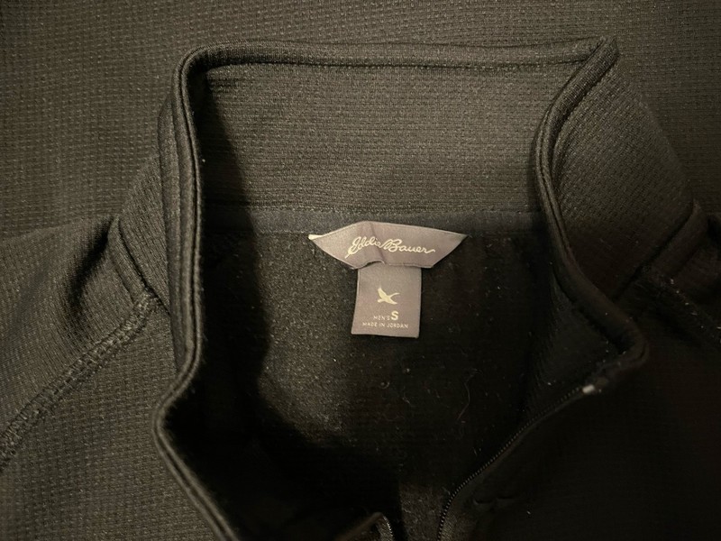 EDDIE BAUER QUARTER ZIP BLACK WAFFLE KNIT PERFORMANCE FLEECE MEN SIZE SMALL, EUC gallery