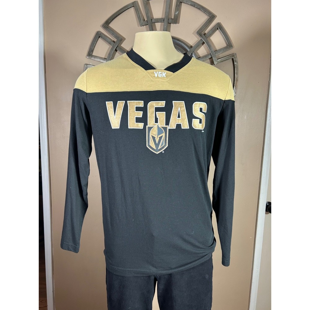 Golden Knights Las Vegas NHL Mens M Long Sleeve Shirt Black Gold VGK Jersey Tee