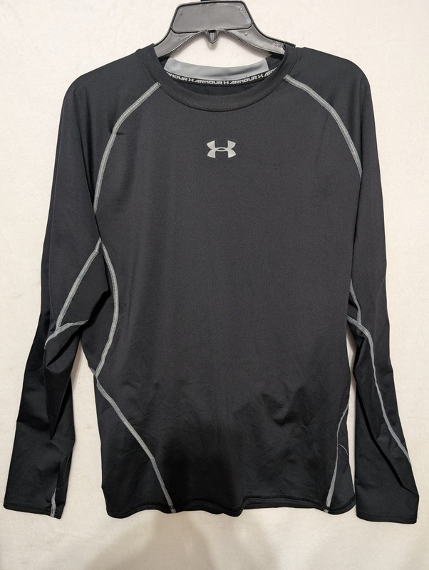 Mens Black Under Armour HeatGear Compression Shirt Long Sleeve Crew Neck Size M gallery