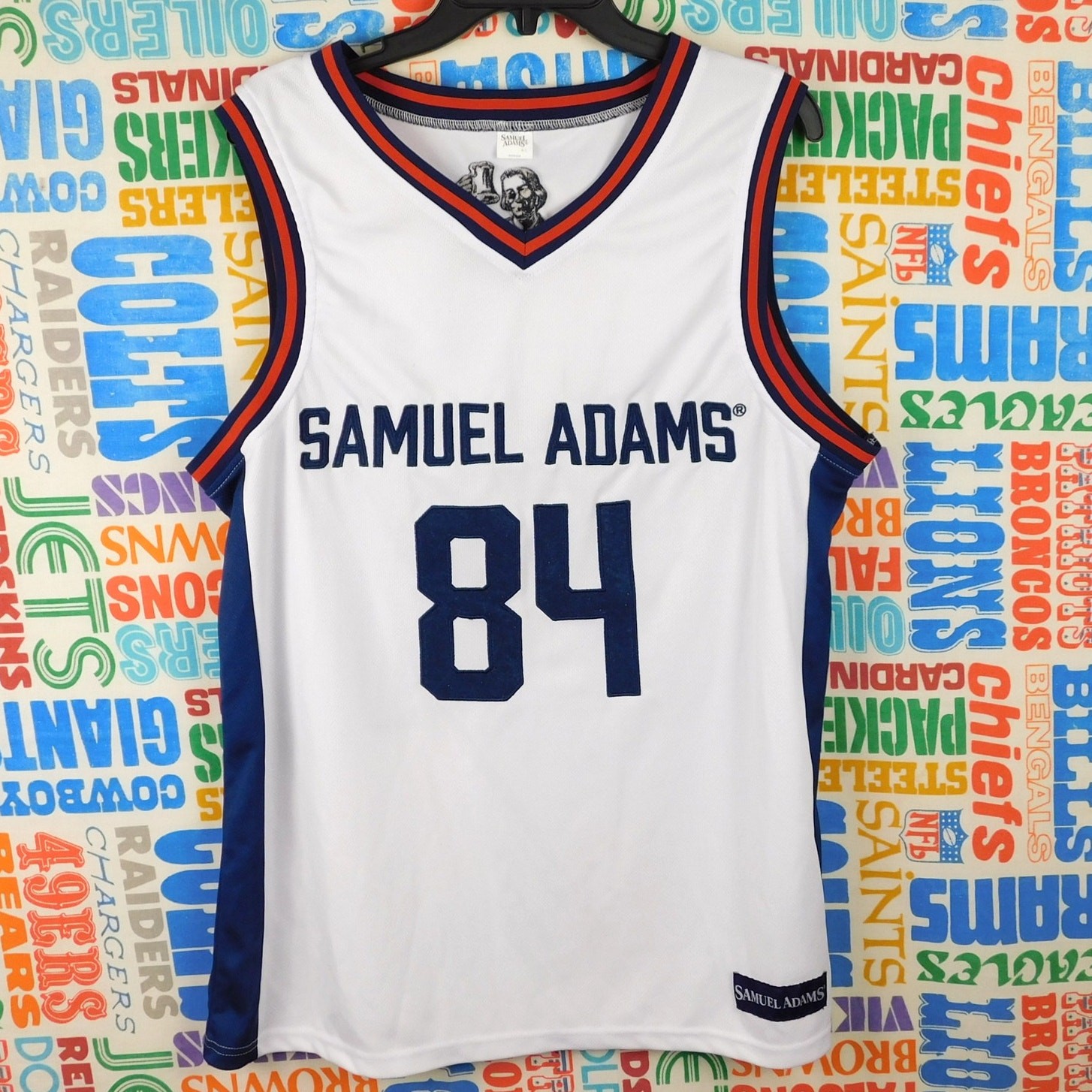 Samuel Adams Beer Basketball Jersey Size Adult L Stitched Red White Blue 84 gallery