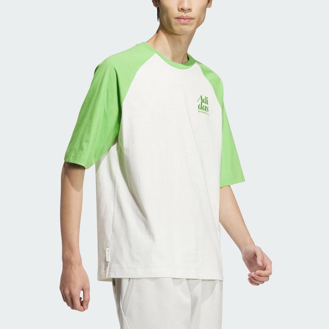 adidas Letter Print Patchwork Crew Neck Sports T-Shirt Men's Fluorescent Green gallery