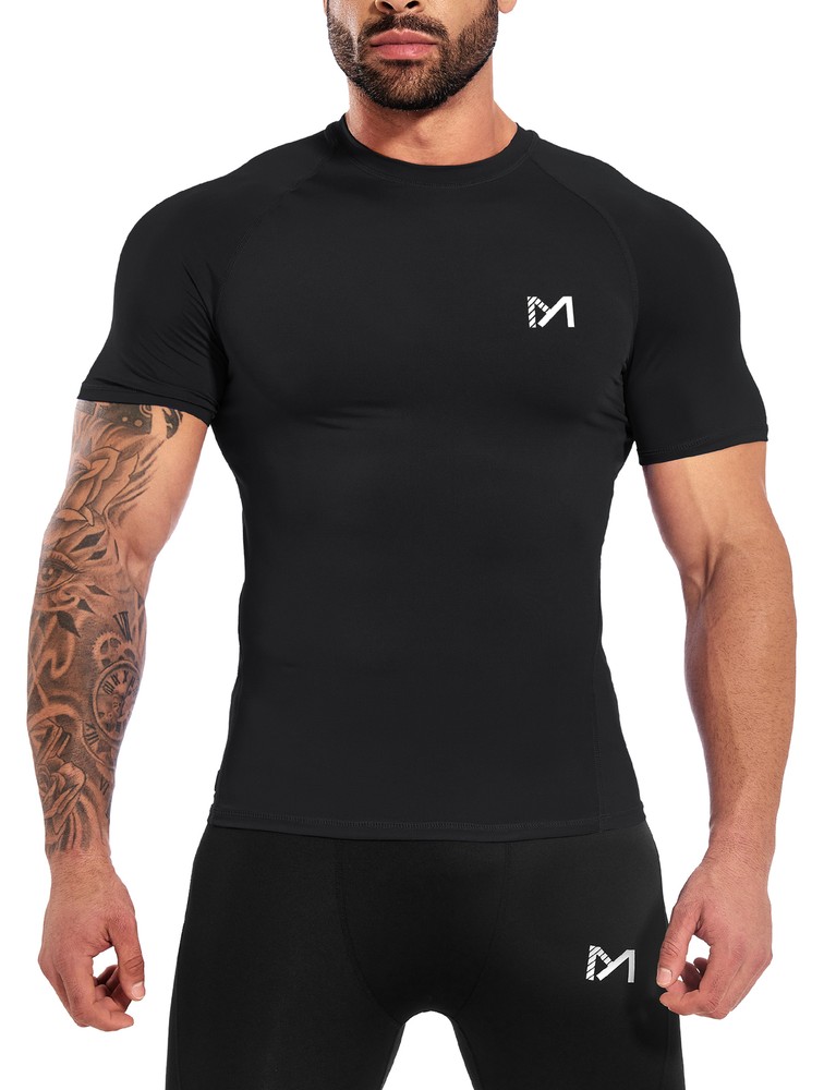Men's functional sports shirt short sleeve sports top running shirt & gym sports pants fitness
