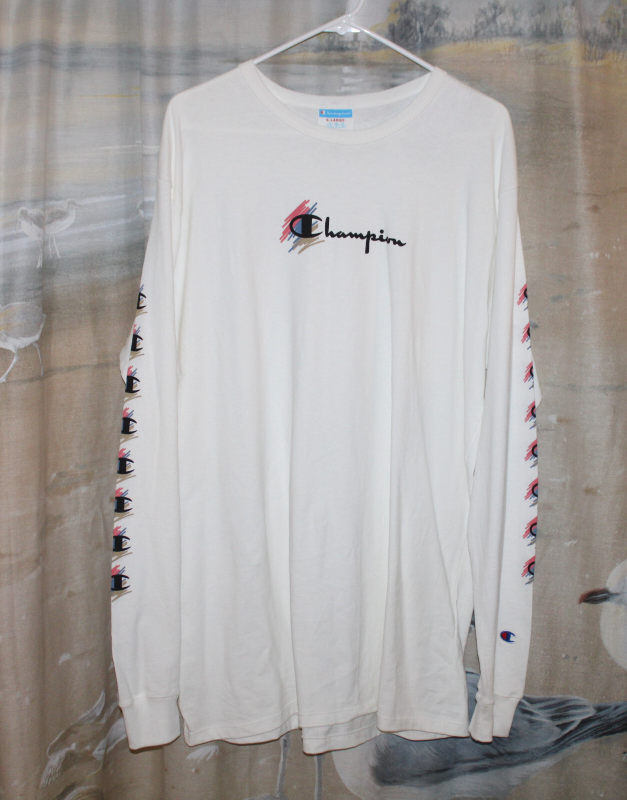 Champion® Long Sleeve White Stretch Pullover Men Women Unisex Shirt w/Logo - XL gallery