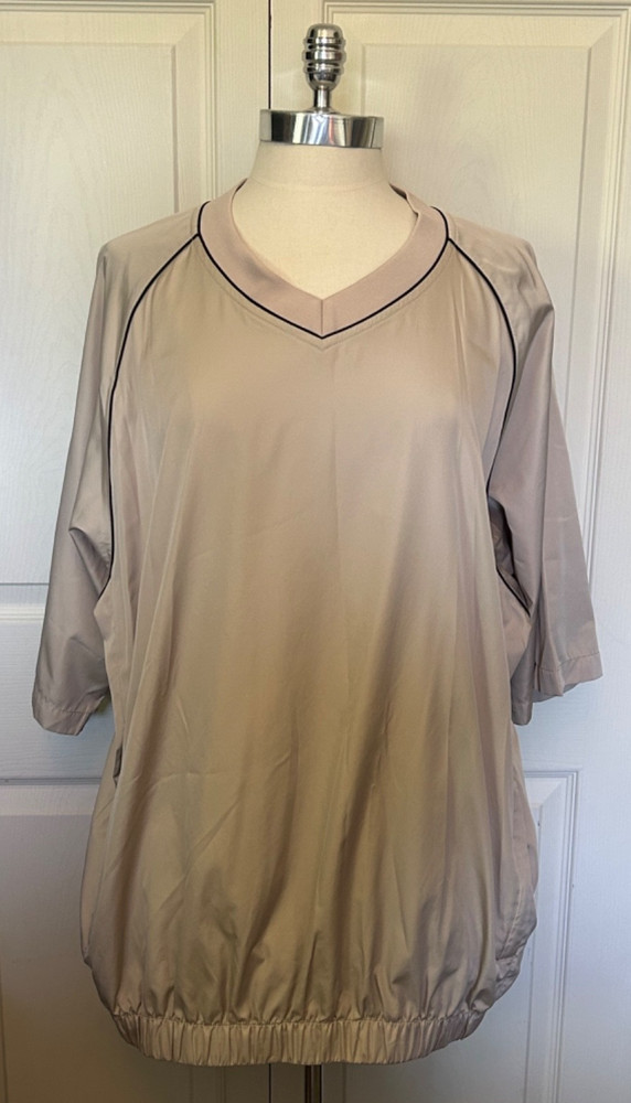 FootJoy Golf Pullover Jacket Wind Shirt Short Sleeve Beige V Neck Zip Pocket XL