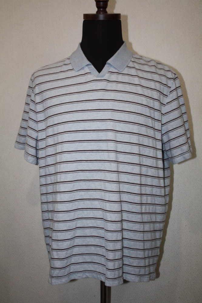 Jos A Bank Reserve Sz XL Blue Brown Stripe Cotton Short Sleeve Polo Shirt