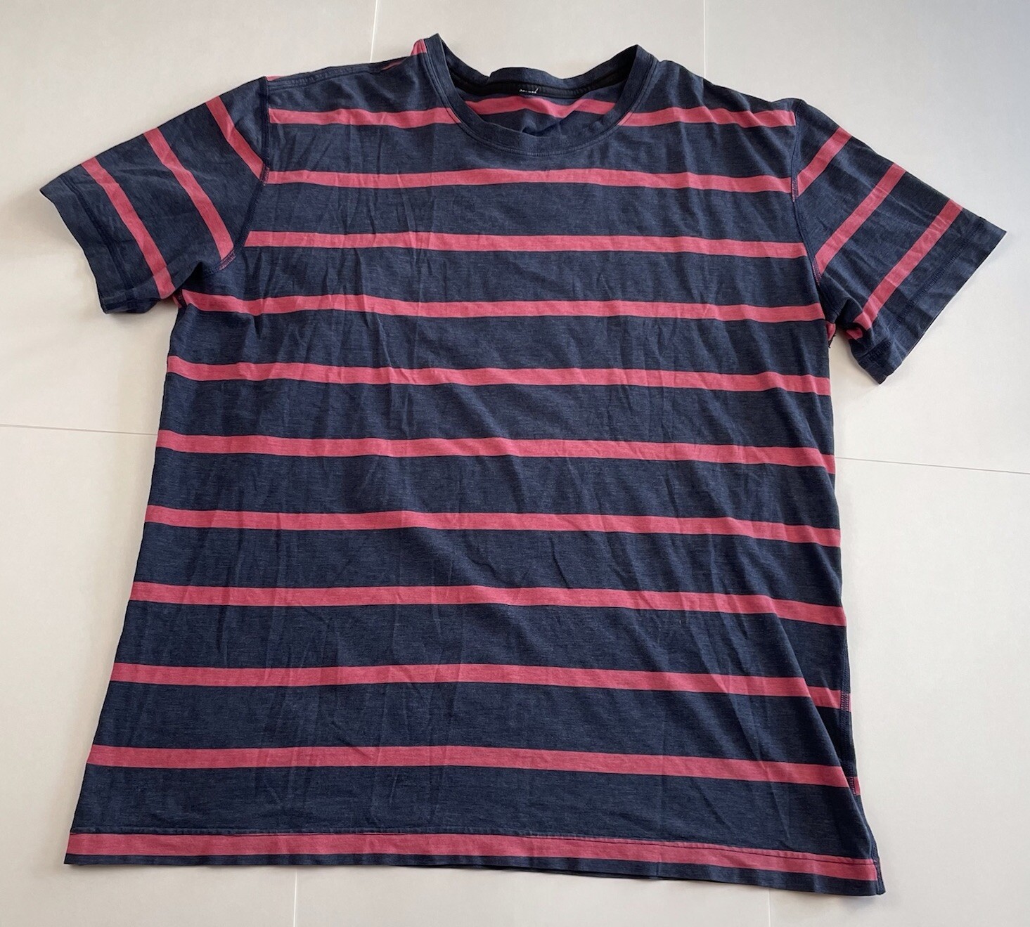 Lululemon 5 Year Basic Tee Shirt Navy Blue & Red Striped Men's Sz XXL gallery