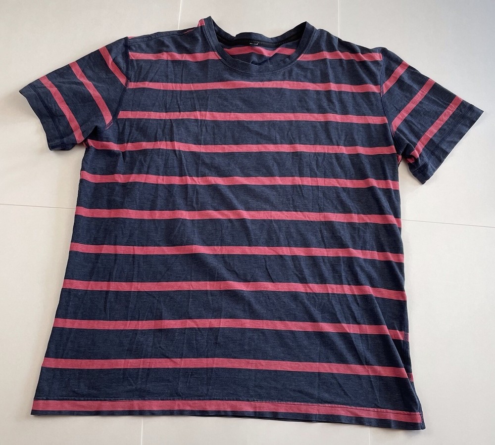 Lululemon 5 Year Basic Tee Shirt Navy Blue & Red Striped Men's Sz XXL