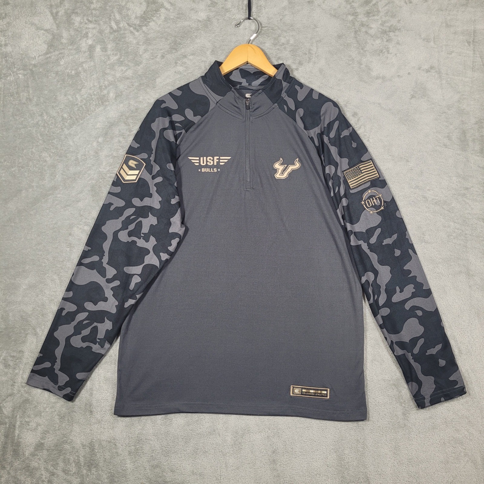 USF Bulls Colosseum 1/4 Zip Mens L Gray OHT Camo Sleeve Performance Pullover gallery