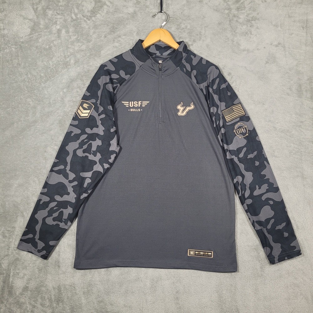 USF Bulls Colosseum 1/4 Zip Mens L Gray OHT Camo Sleeve Performance Pullover