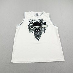 No Cal Shirt Mens XL White Black Skull Bandana Sleeveless Jersey Tank Top V Neck