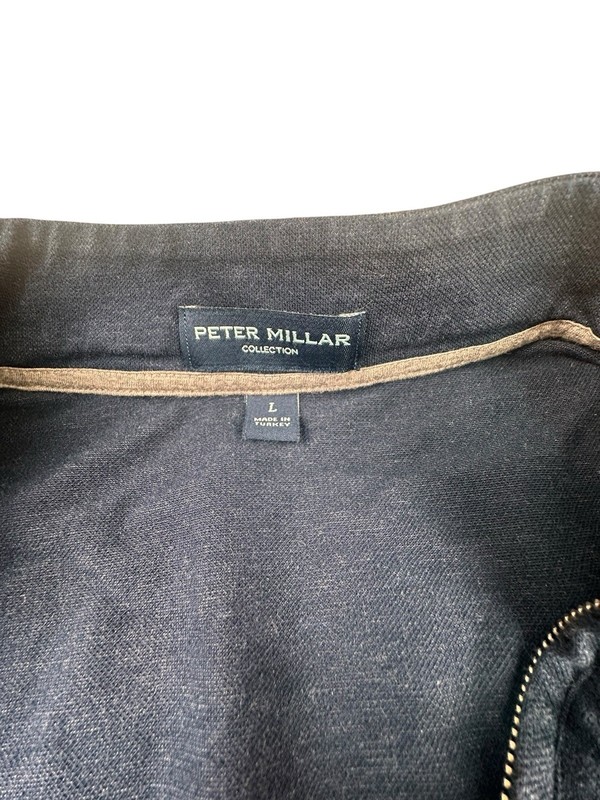 Peter Millar Collection Men's Large Cotton Silk Blend 1/4 Zip Long Sleeve Blue gallery
