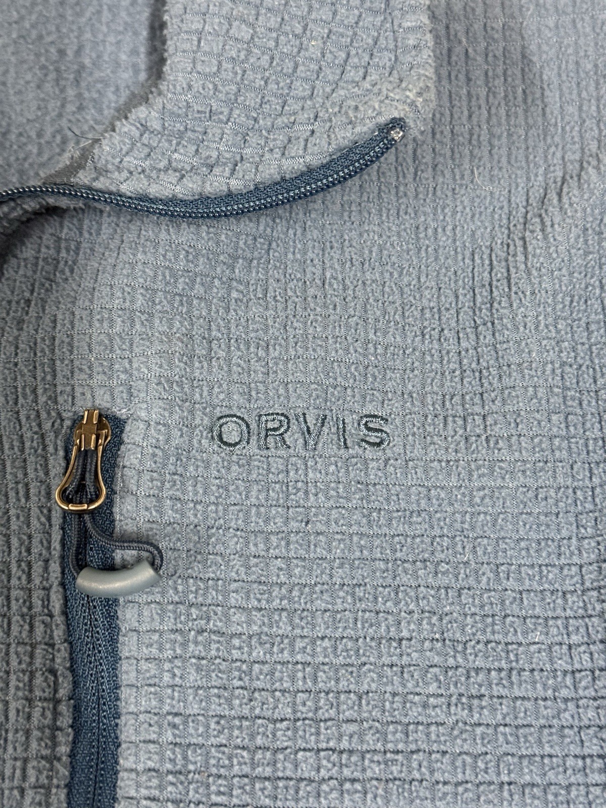 Orvis 1/4 Zip Thermal Base Layer Blue Waffle Knit Fleece Pullover Men's M KE11 gallery