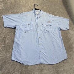 Columbia PFG Bahama II Shirt Mens XL Blue Short Sleeve Fishing Vented Nylon