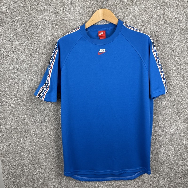 Nike Mens Large Sportswear Logo Tape T-Shirt Royal Blue Raglan Tee gallery