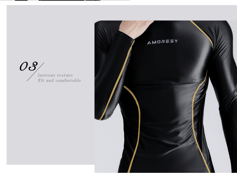 AMORESY Men Glossy Activewear Tops Long Sleeve Running Sports Round Neck T-Shirt gallery
