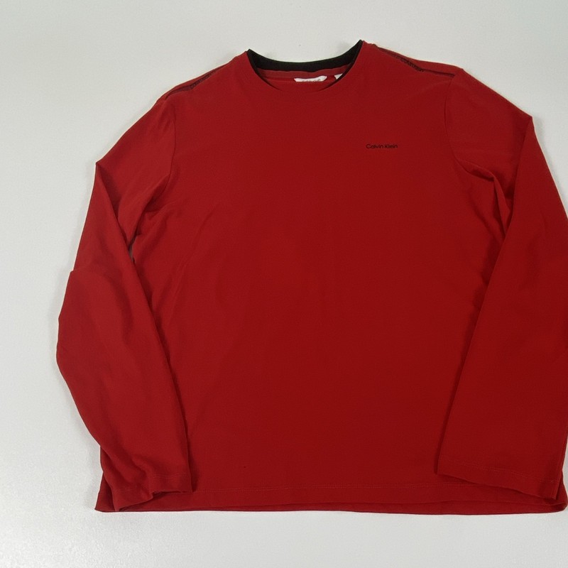 Calvin Klein Men’s Red Lightweight Logo Long Sleeve Crew Neck T-Shirt Size M gallery