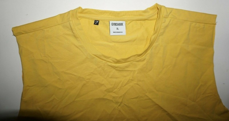 Gym Shark Yellow Cut Off Sleeveless Crop Top Work Out Shirt Sz XL Cotton Blend gallery
