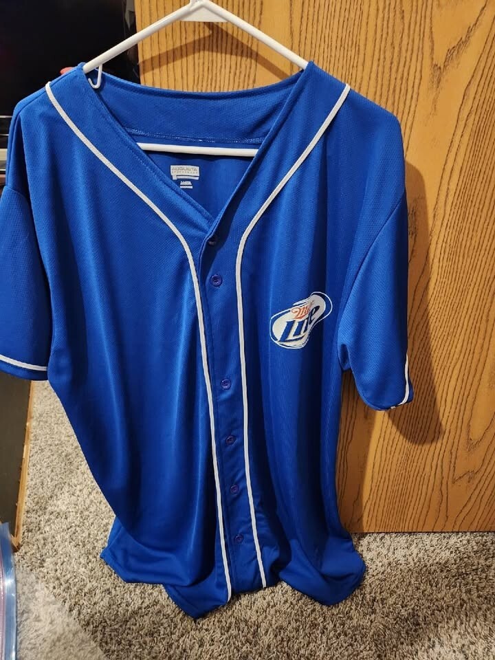 BRAND NWOT AUGUSTA SPORTSWEAR MILLER LITE FULL BUTTON UP BASEBALL JERSEY MEN'S S gallery