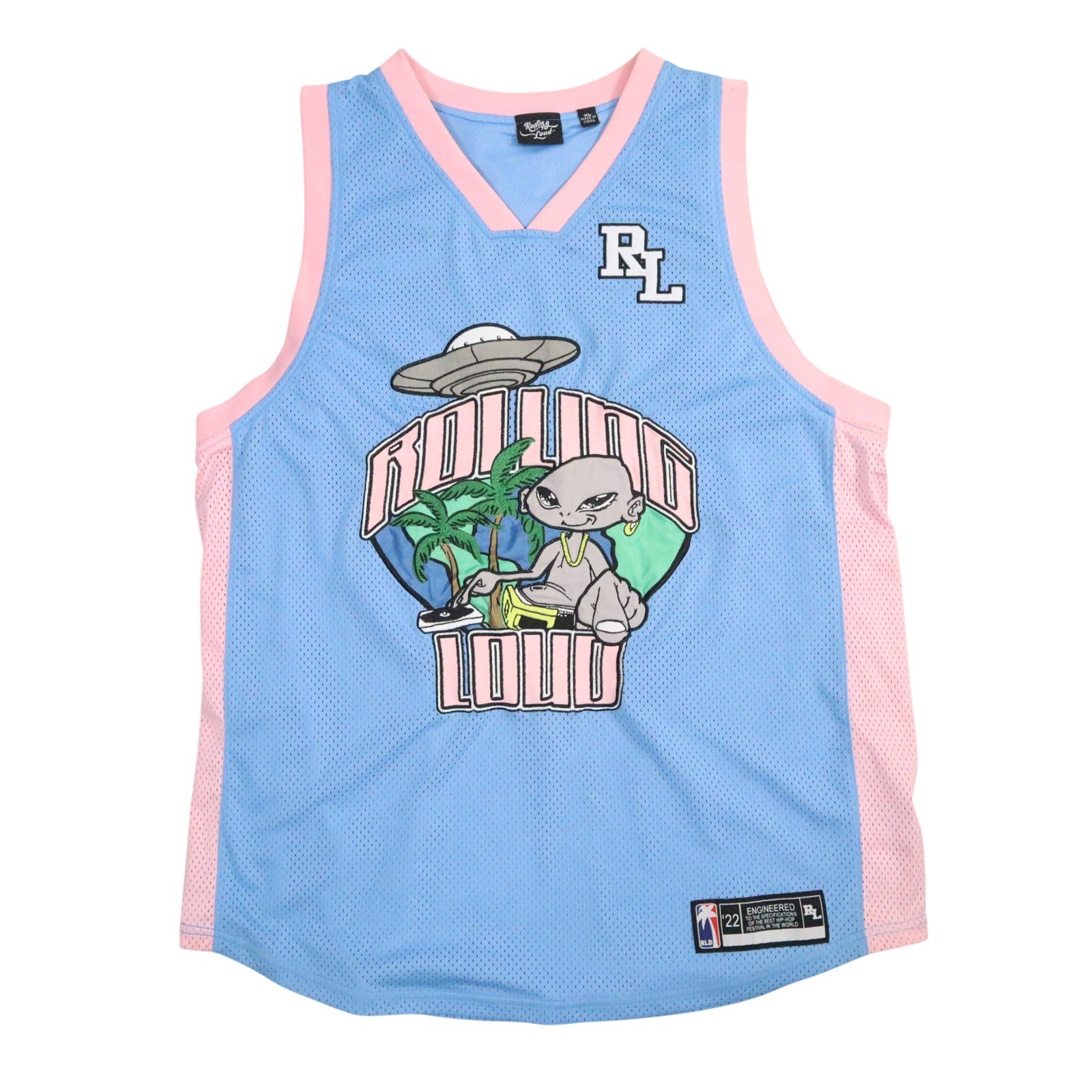 Rolling Loud Miami 22 Basketball Jersey Mens XL Blue Pink Mesh Hip Hop Festival gallery