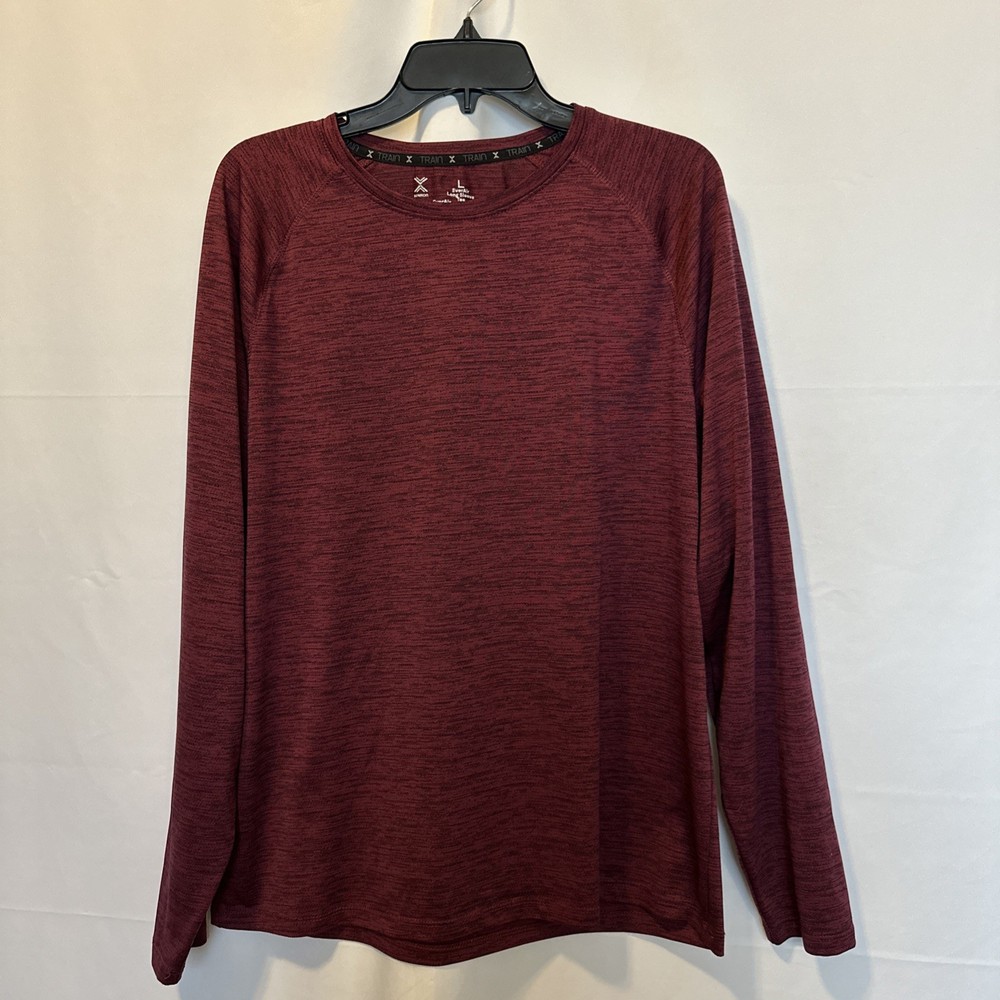 Xersion Quick-Dri Waffle Crew Athletic Shirt Mens LS Maroon Sz-L #437