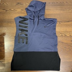 Nike Men’s Dri-FIT workout hooded tank top in blue and black size Medium