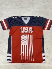 Greater Half 2nd Amendment USA Jersey L Patriotic Gun Flag Graphic Red Blue