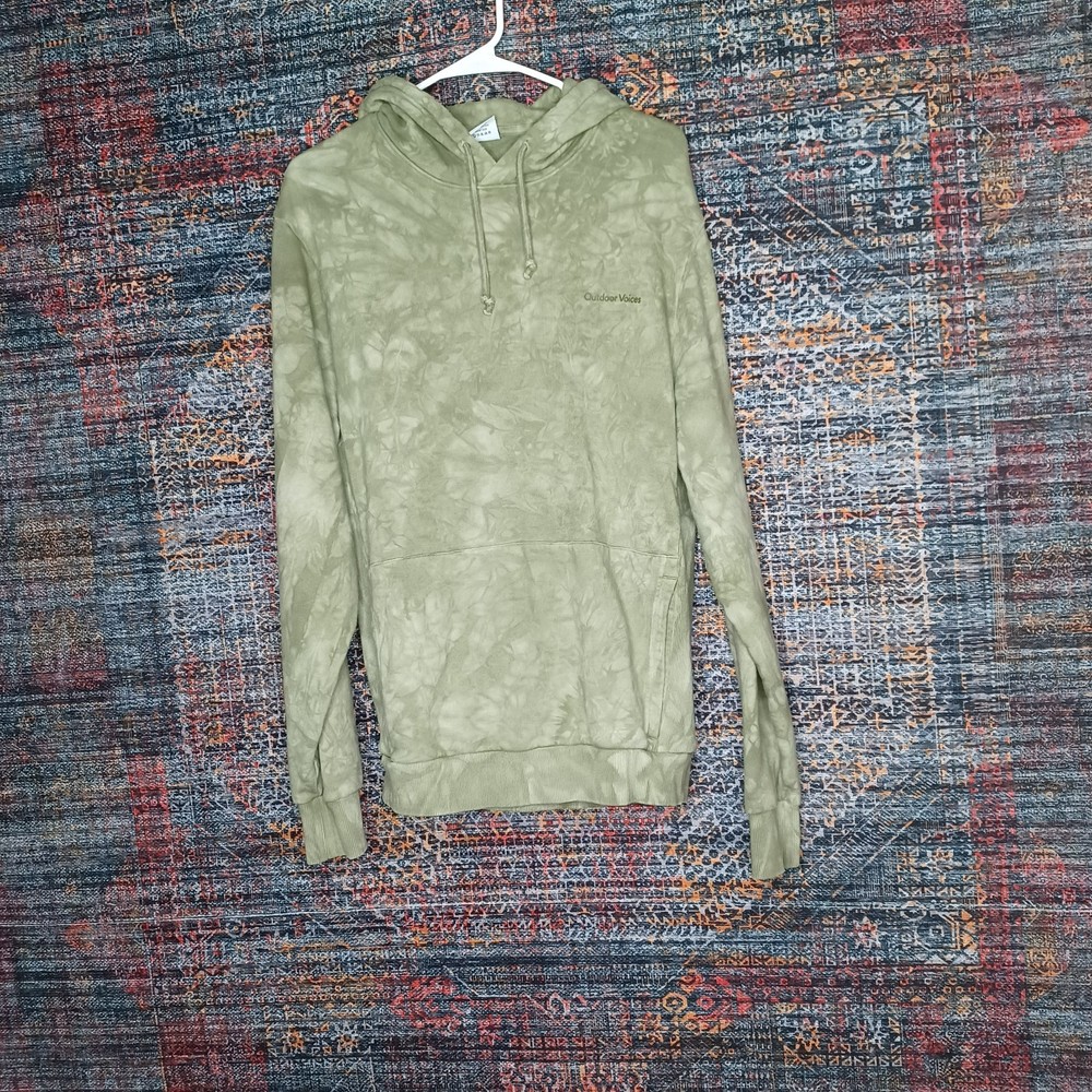 Outdoor Voices mens 2tone green tie dye heavy hoodie M EUC