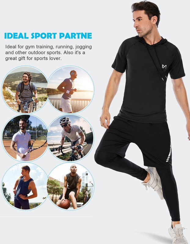 Dry Fit Workout Athletic Muscle Tank Top Running Shirts with Hoods Short Sleeve gallery