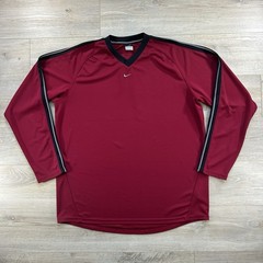 NIKE Center Swoosh V-Neck XL Long Sleeve Dri-Fit Maroon Performance T-Shirt