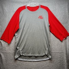 Nike BSBL Shirt Mens Medium Red Gray Dri Fit 3/4 Sleeve Baseball Training Top
