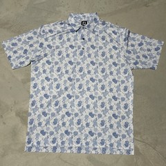 FootJoy Men’s SZ XL Floral Lisle Blue White AOP Performance Polo Flowers Golf