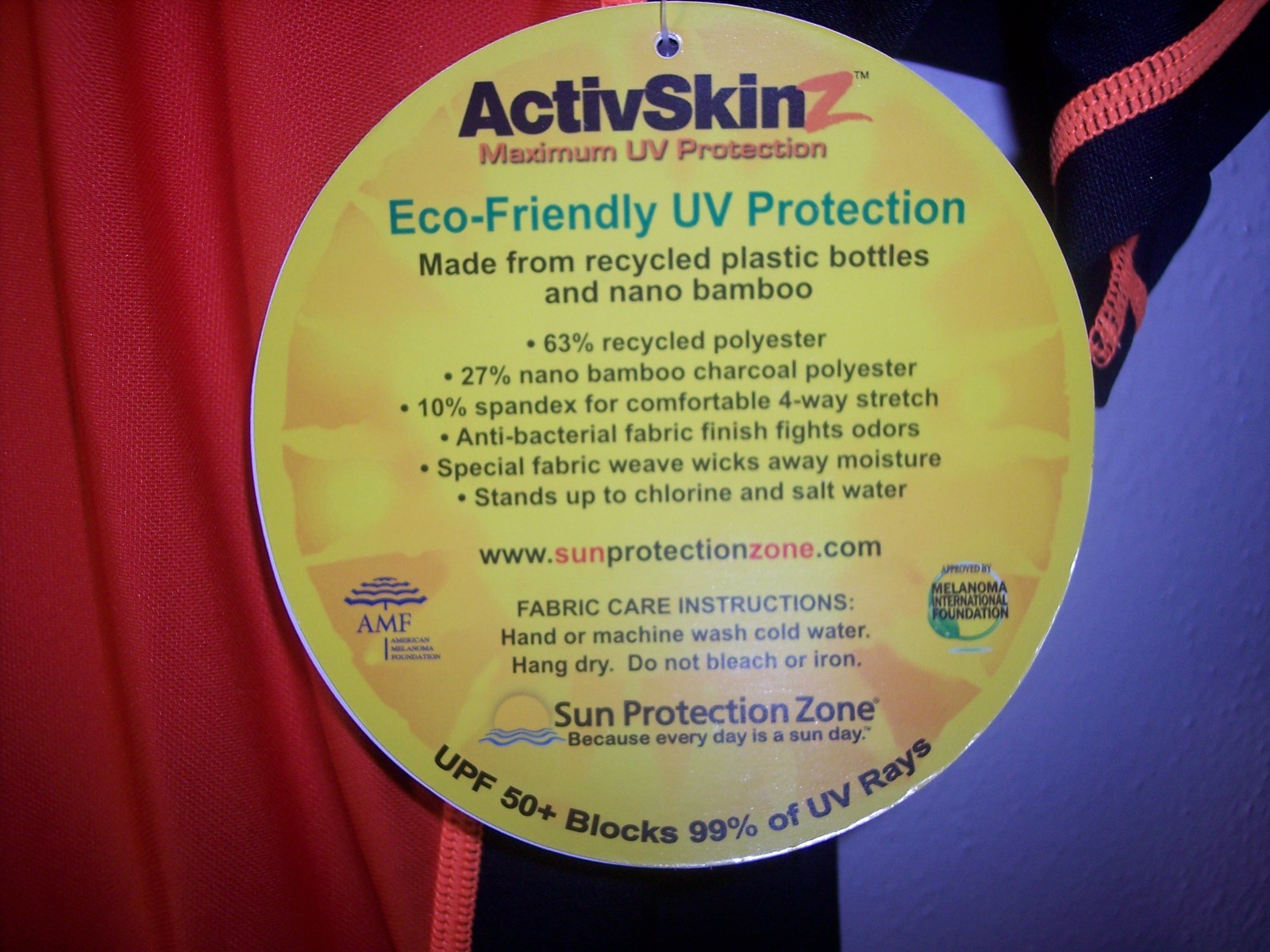 ACTIVSKINZ MAXIMUM UV PROTECTION Swim Hike SHIRT Orange SIZE XL Unisex Mens T3 gallery