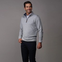NWT Collars & Co Heather Cloud Cotton Quarter Zip Light Grey with Navy Trim L