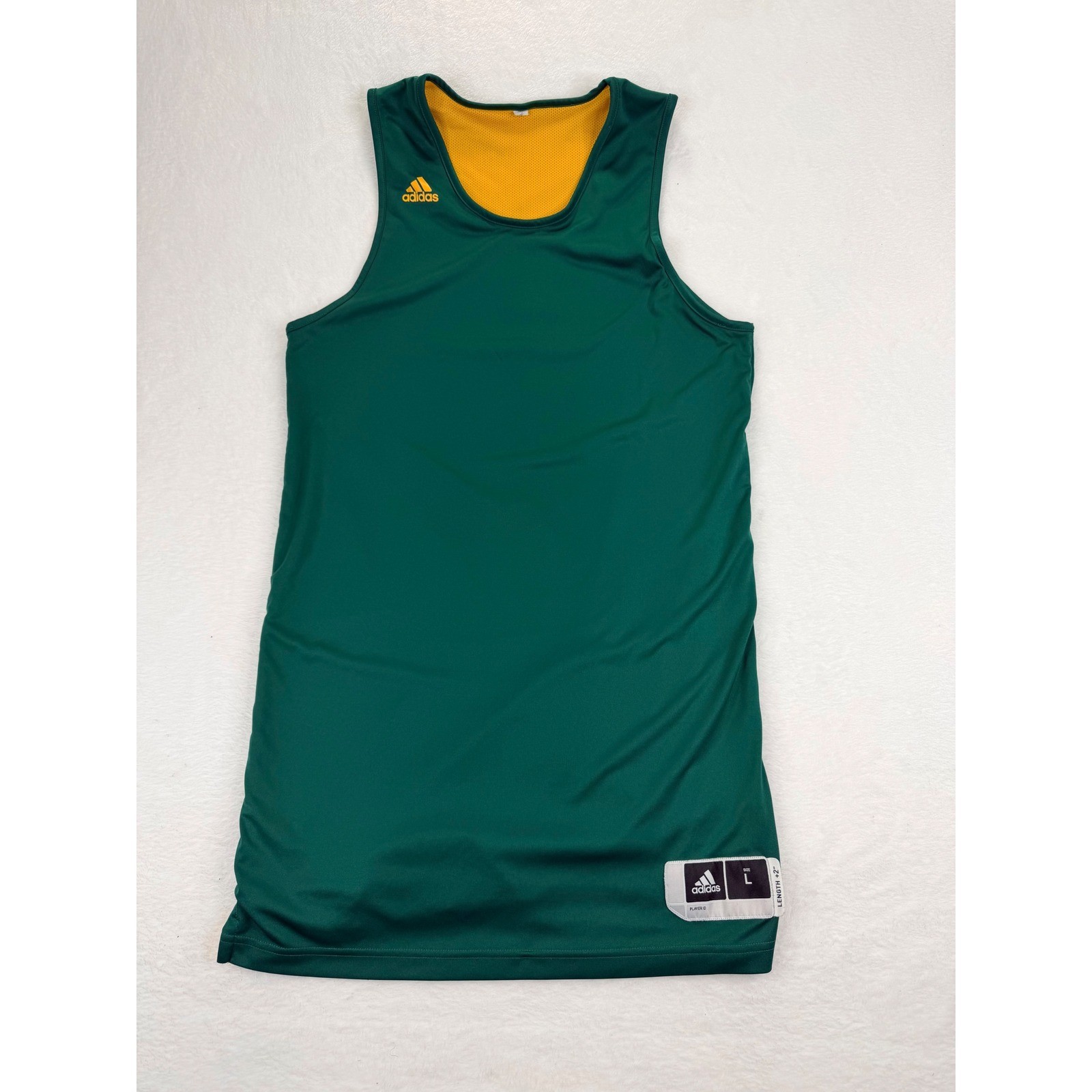 Adidas Mens Reversible Basketball Jersey Green Yellow Climalite Large Length +2 gallery