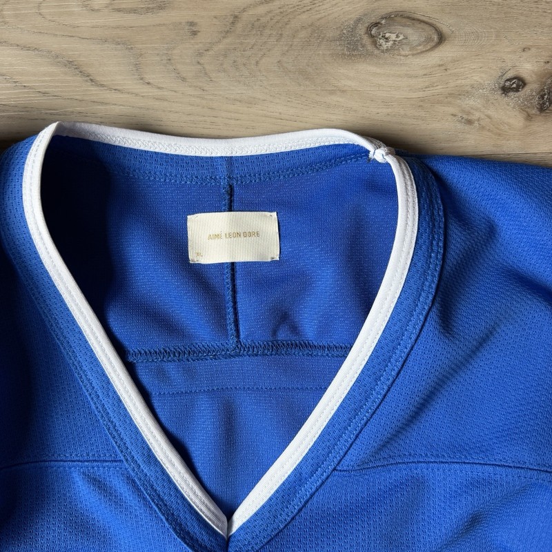 Aime Leon Dore ALD Blue Team Hockey Jersey Embroidered Logo Patches Men’s Sz XL gallery
