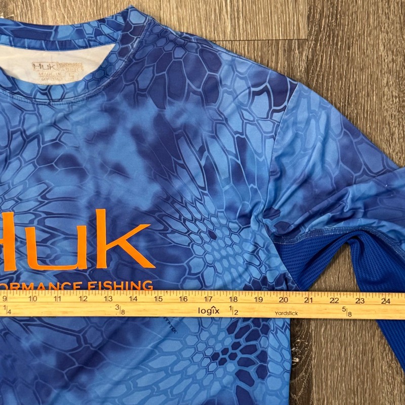 Huk Fishing Shirt Mens Small Blue Kryptek Camo Long Sleeve Performance Tee gallery