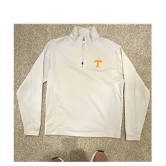 Cutter & Buck CB DryTec 1/4 Zip Mock Neck Pullover White/Orange Mens M